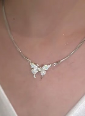 时尚银色磁吸蝴蝶项链女网红爆款轻奢气质小众设计感百搭项链女