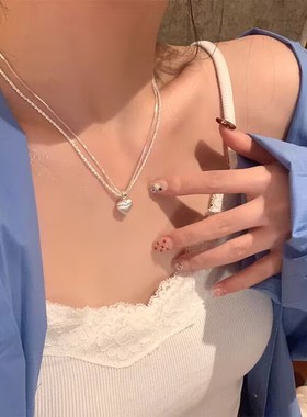 新款银色双层拉丝爱心项链