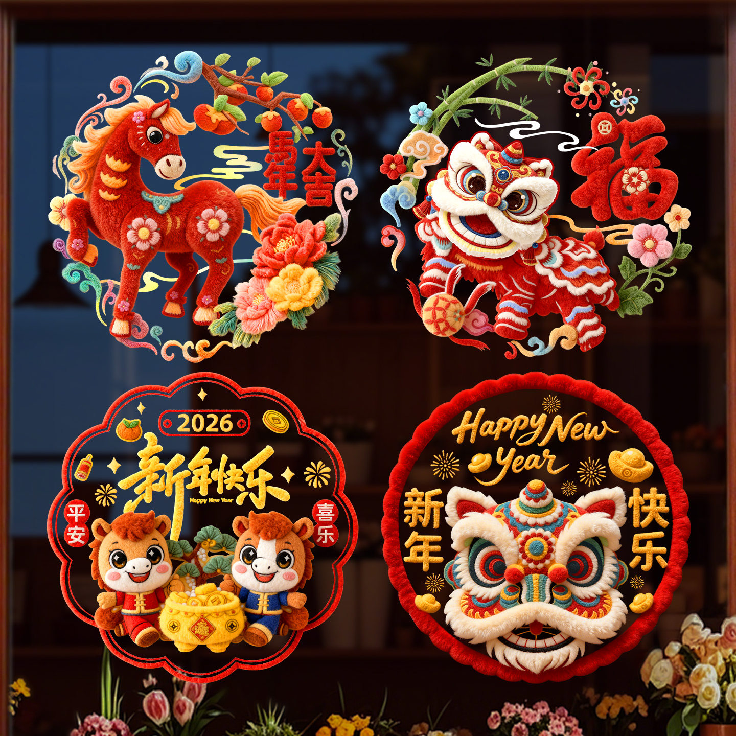 2026年新年玻璃静电贴福字贴纸平面毛绒窗花马年春节过年装饰布置,节庆用品/礼品,喜字/剪纸/贴纸,淘宝优惠券,粉丝福利购,淘宝优惠卷