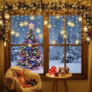 led圣诞雪花灯串彩灯星星庭院浪漫卧室氛围房间装 饰布置窗帘灯