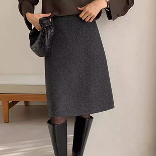 高品质羊毛呢中长款半身裙大码通勤气质a字包臂裙直筒过膝中裙冬