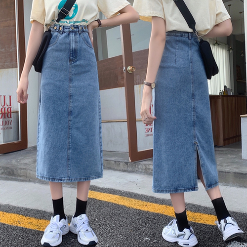 蓝色胖mm韩系百搭风牛仔半身裙