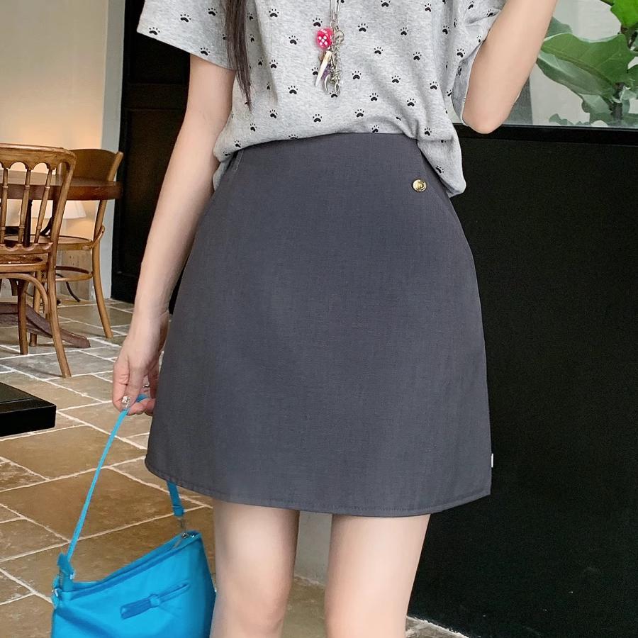 灰色a字半身裙女小个子高腰显瘦图片
