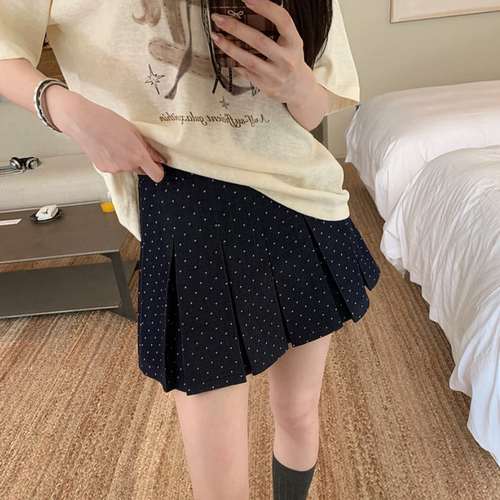 夏季韩系波点提花A字百褶短裙女