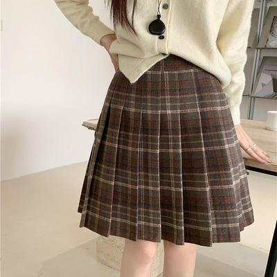 A字显瘦高腰百褶格子半身裙短裙