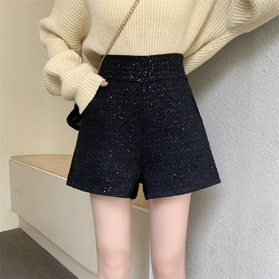 外穿宽松休闲A字阔腿裤 打底靴裤 秋冬 大码 胖M遮肚子高腰粗毛呢短裤