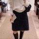 复古波点A字半身裙女高腰蕾丝拼接气质半裙黑色中裙冬季 大码 法式