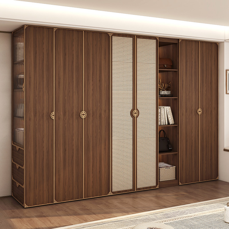 实木复古家用衣柜卧室现代简约藤编大衣橱衣帽间柜一门到顶可定制,住宅家具,独立衣柜,淘宝优惠券,粉丝福利购,淘宝优惠卷