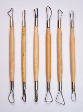陶泥工具木头6支套装8寸细扁丝刀 美术陶泥工具泥塑工具绘画DIY
