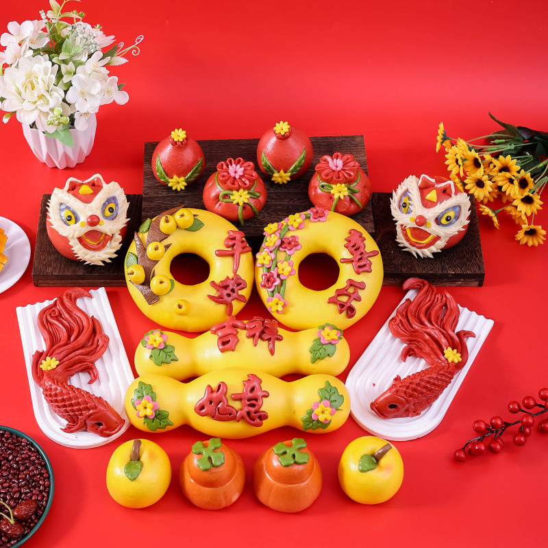崂味道宝宝满月百天百岁周岁花样馒头手工制作布置礼品醒狮花馍