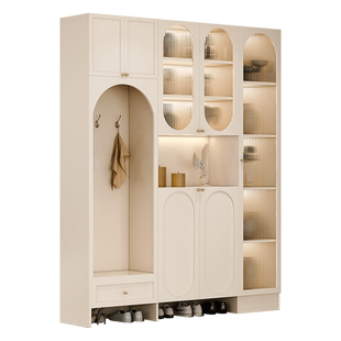 鞋柜玄关柜坐凳一体入户奶油风衣帽柜子门口靠墙储物定制到顶衣柜