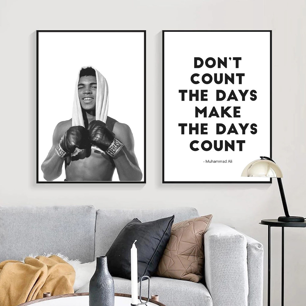 拳王阿里摄影海报装饰画经典励志英文挂画拳击运动格斗健身房墙画