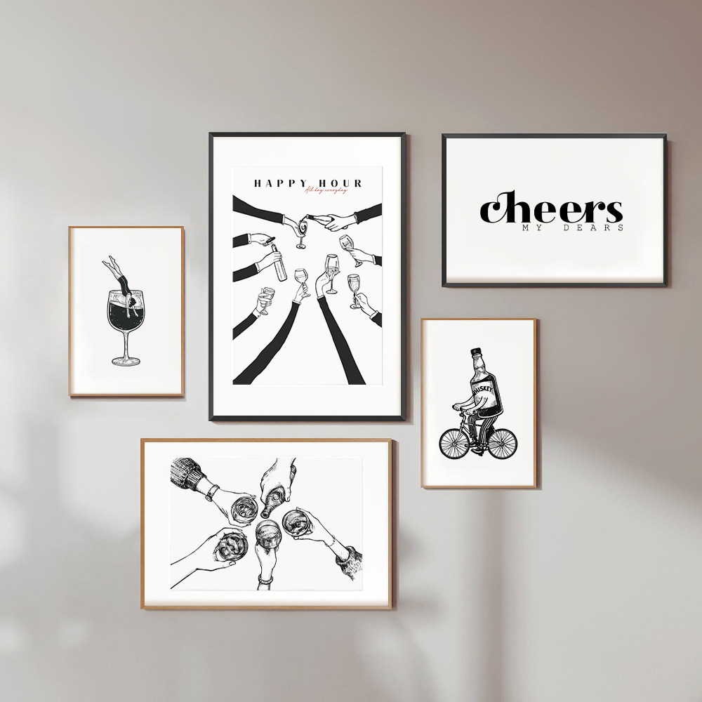鸡尾酒威士忌北欧黑白ins装饰画酒吧现代简约墙壁画吧台酒柜摆画