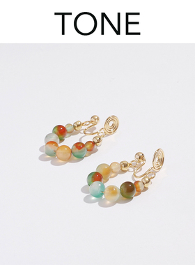 TONE原创彩色玉髓串珠耳夹蚊香盘小众国风新中式耳环无耳洞女耳钉
