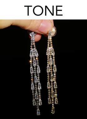 无耳洞入！bling超闪锆石耳夹蚊香盘长款法式高级感气质优雅简约