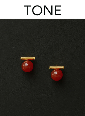 TONE几何线条红玛瑙耳夹蚊香盘高级感气质中式无耳洞女本命年耳钉
