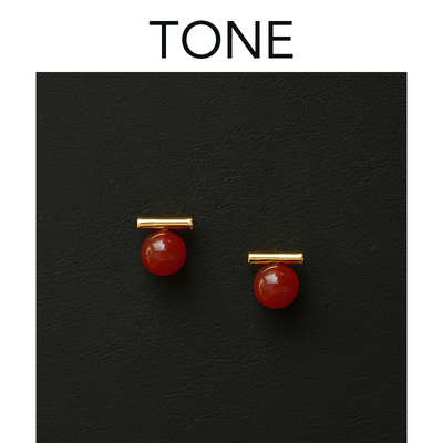 TONE几何线条红玛瑙耳夹
