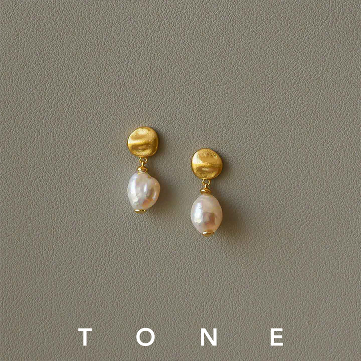 TONE 原创 镀18K金拉丝不规则天然淡水巴洛克珍珠耳夹高级感耳环