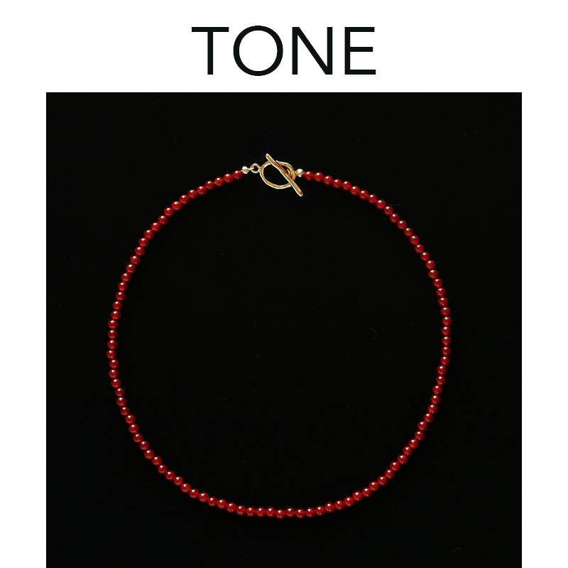 TONE 天然红玛瑙OT扣项链经典法式复古气质小众精致叠戴本命新年