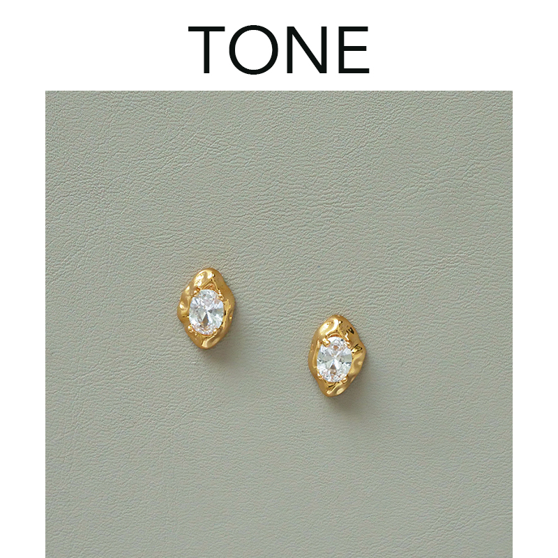 TONE金色不规则熔岩锆石耳夹