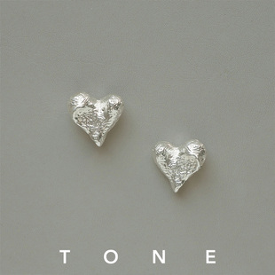 TONE 银色肌理爱心耳夹蚊香盘复古百搭小众气质韩国无耳洞女耳钉