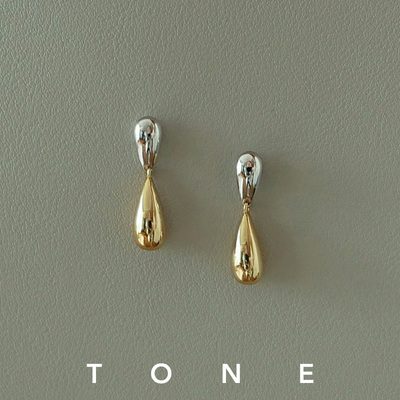 TONE金银撞色水滴耳夹硅胶球法式高级感小众气质百搭简约耳钉耳环