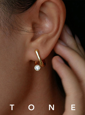 TONE 旋转锆石钻耳圈耳夹硅胶球高级感简约小众气质无耳洞女耳钉