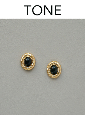 TONE做旧复古椭圆黑玛瑙耳夹蚊香盘高级感港风简约法式无耳洞耳钉
