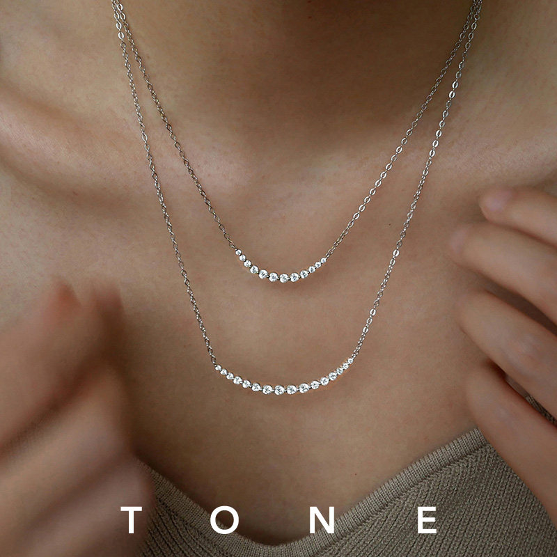 TONE 洗澡不用摘 进口高碳钻S925纯银微笑项链精致气质叠戴锁骨链
