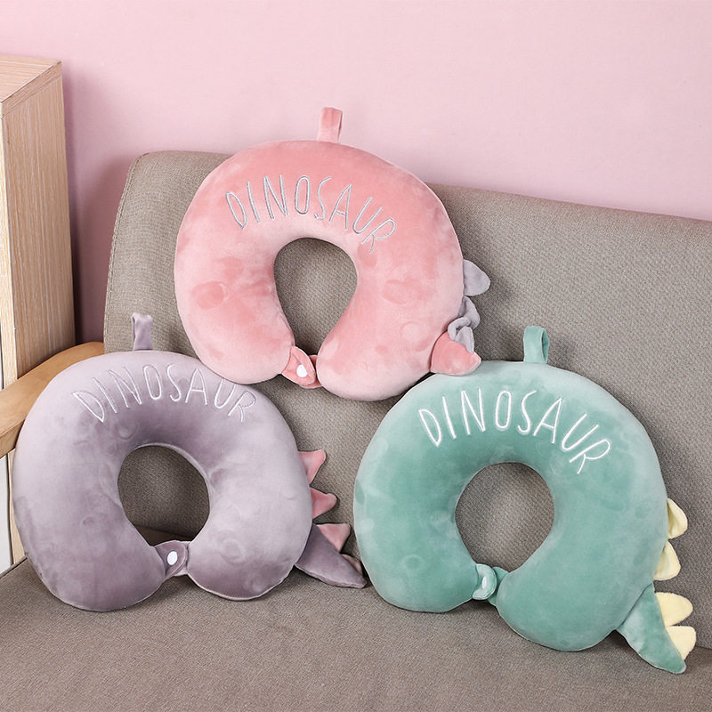 创意U型枕刺绣柔软PP棉颈枕办公室午睡枕旅行护椎卡通恐龙U型枕