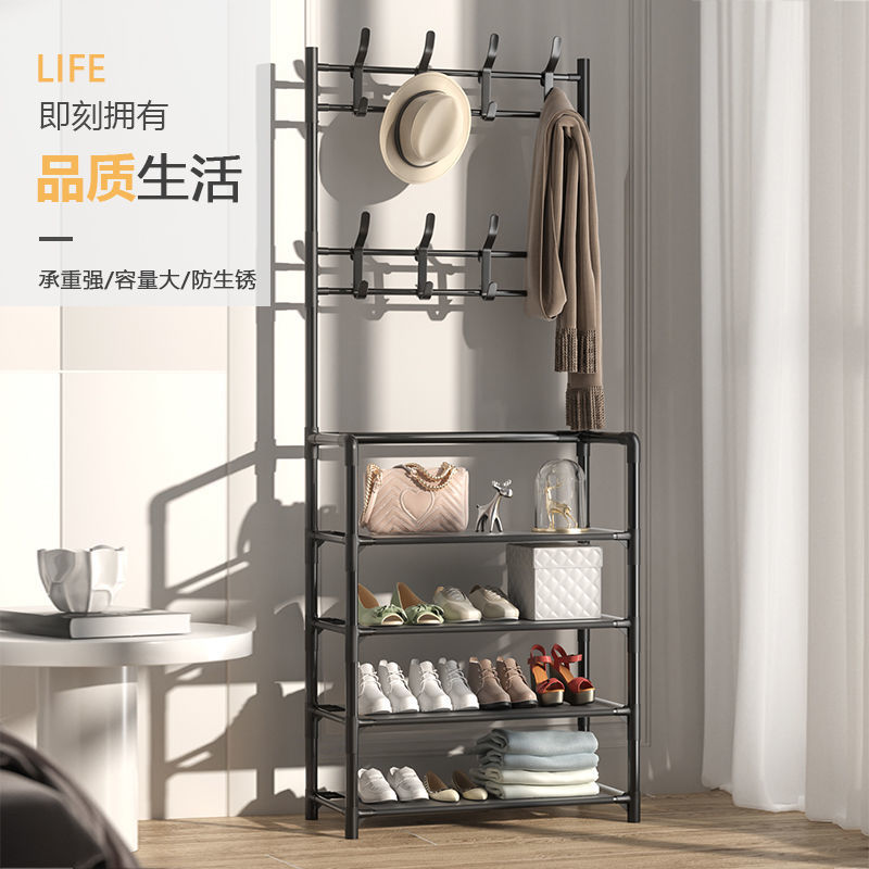 鞋架子门口铁艺简易多层家用宿舍衣帽架双层鞋柜出租房置物架