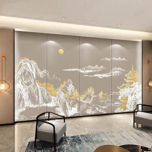 新中式 山水刺绣硬包电视背景墙沙发客厅卧室床头酒店影视墙布壁画