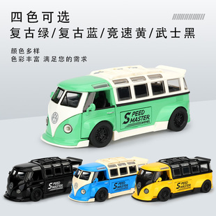 大众T1巴士合金车模涂装车宽体男孩汽车模型儿童玩具声光回力摆件