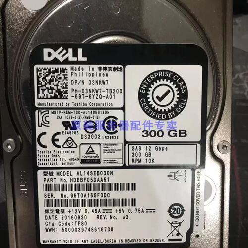 03NKW7 AL14SEB030N 服务器硬盘 300G 10K 12GB 2.5 SAS议价