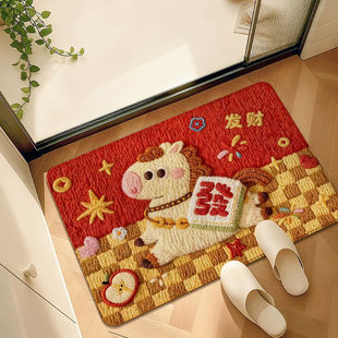 卡通马年红色入户门地垫新款喜庆除尘耐磨脚垫玄关大门口地毯HWJ