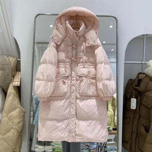 中长款 2024羽绒服女冬季 过膝连帽收腰加厚设计感小众外套白鸭绒