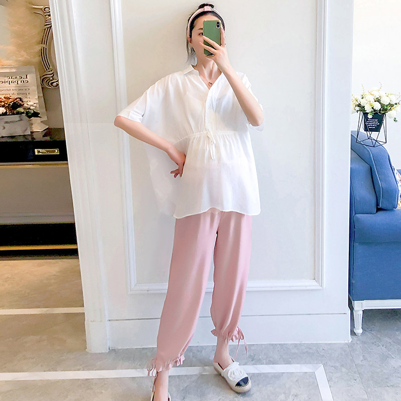 孕妇装夏套装时尚款夏季外出休闲短袖裤子两件套潮妈网红产检夏装