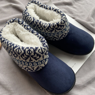 外贸出口女士秋冬保暖棉靴洋气藏青花纹加厚加绒棉靴靴子可外穿