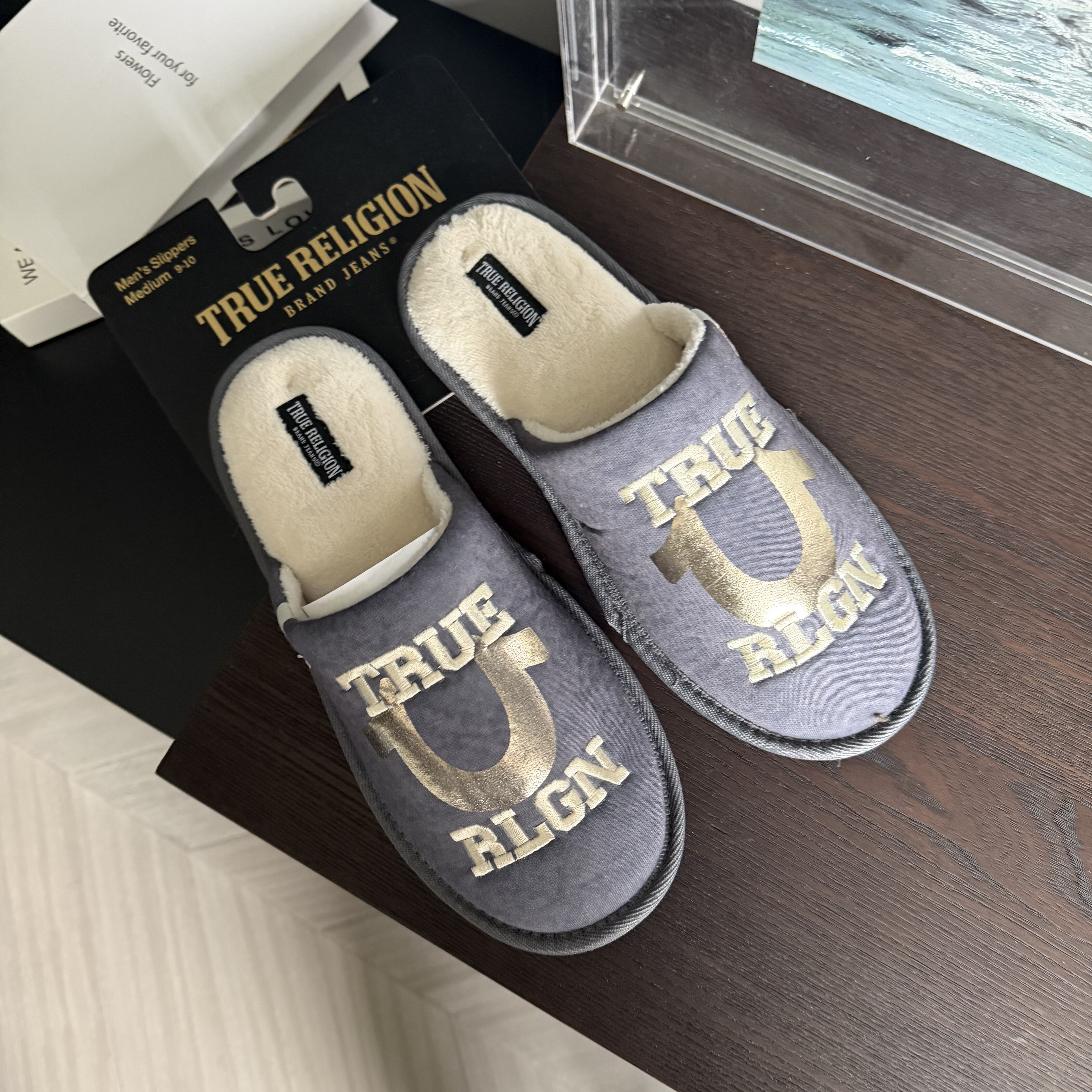 2025冬季平跟TPR鞋底棉拖鞋父亲节u形烫金废土风秋冬保暖居家拖鞋