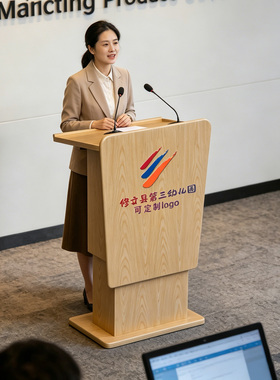 带轮原木色胡桃色白色会议升降演讲台发言台幼儿园教师小讲台讲桌