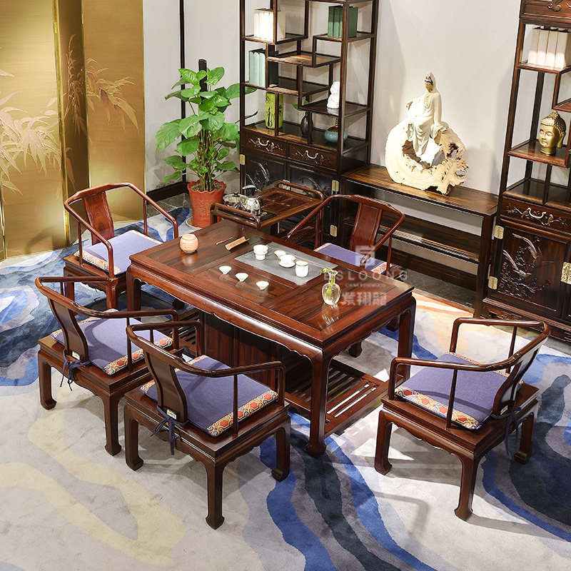 紫翔龙红木家具非洲酸枝木茶台茶桌椅组合新中式实木办公室茶几