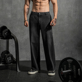 子大码 鹿家门 宽松男秋冬潮牌休闲长裤 直筒牛仔裤 运动健身 美式