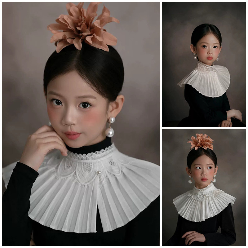 儿童摄影服装百褶领古典清冷风女童假领披肩高级感油画肖像艺术照