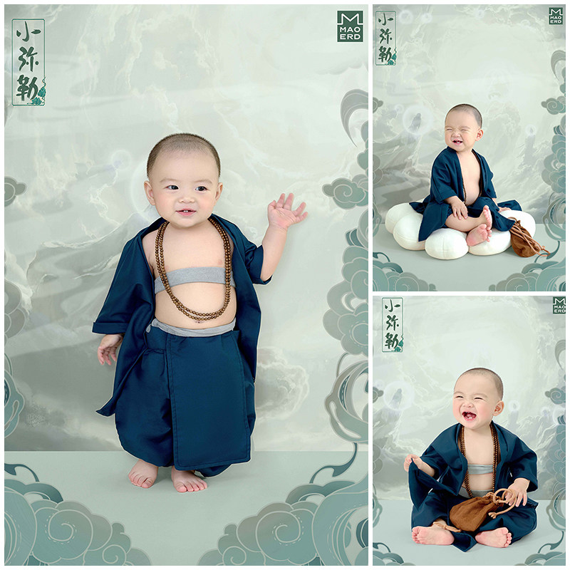 儿童摄影服装小弥勒主题宝宝周岁照拍照衣服道具婴儿一岁照写真照