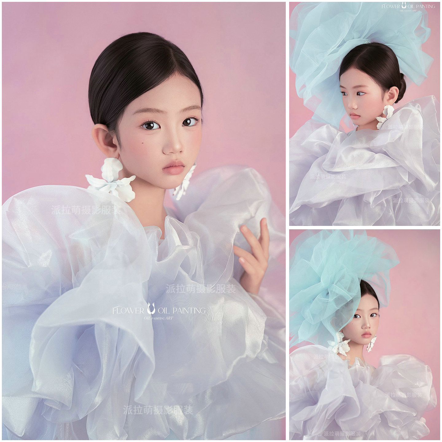 女童清冷风泡泡袖公主裙高级感肖像摄影服装复风古油画连衣裙
