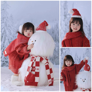 儿童摄影服装红毛衣雪景主题女童圣诞节新年拍照衣服影楼写真照