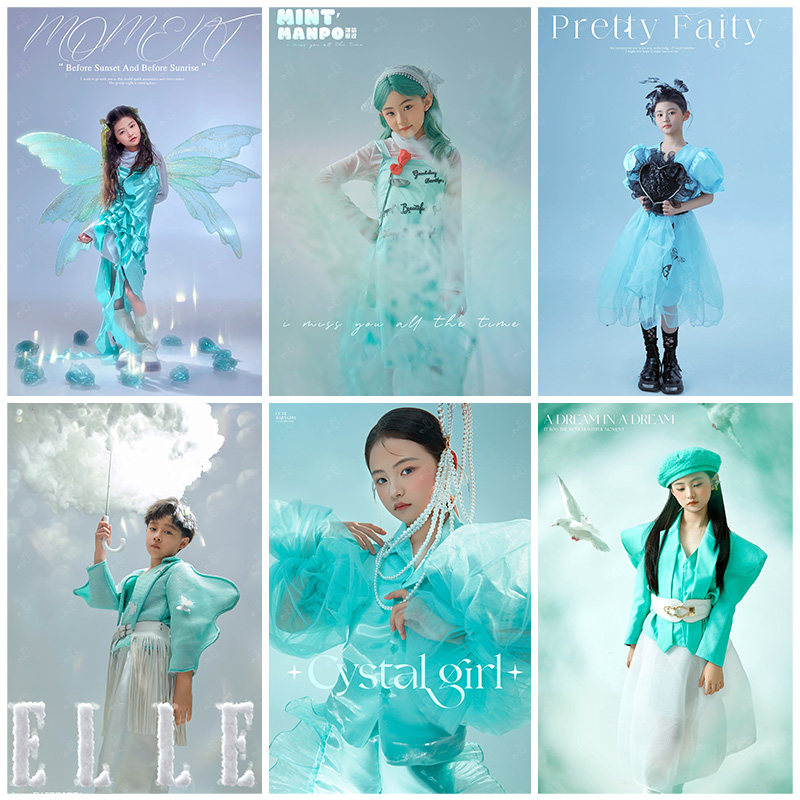 新款儿童摄影服装薄荷曼波主题衣服男童女童走秀演出服影楼艺术照