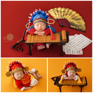 新生儿摄影服装国潮风红色套装宝宝拍照衣服道具婴儿满月照写真照
