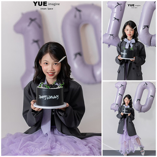 儿童摄影服装韩系紫纱裙生日西装礼服甜酷高级感杂志风影楼艺术照