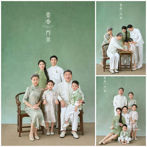 简约亲子装一家六口拍照衣服